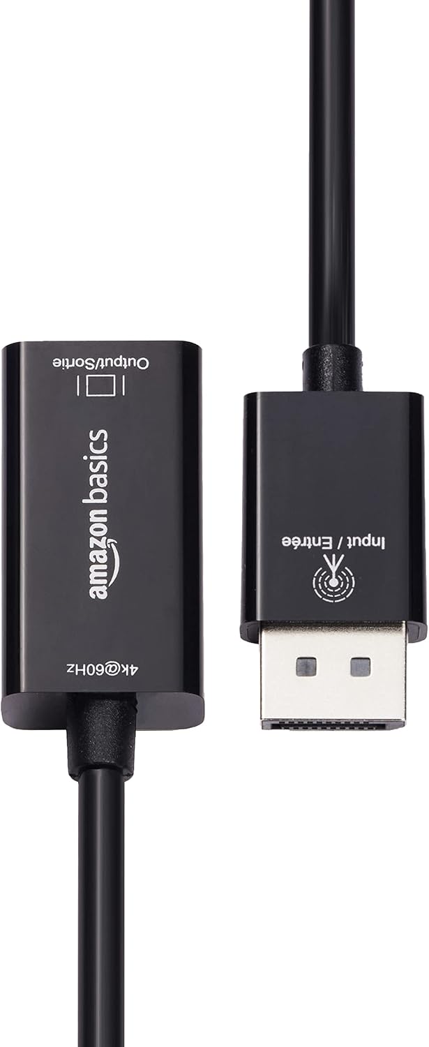 Amazon Basics DisplayPort (4k@60Hz) to HDMI Female Converter (Not Compatible with a USB Port), Black, 9.25 x 0.87 x 0.47 in