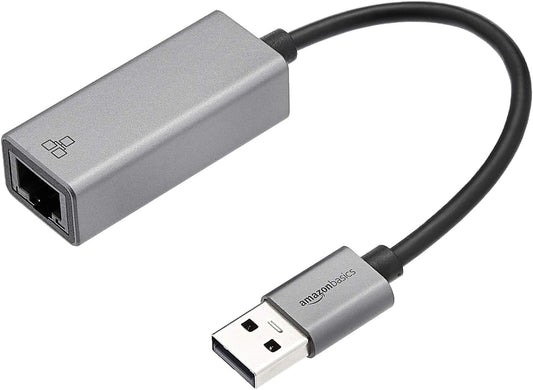 Amazon Basics Aluminum USB 3.0 Gigabit Ethernet RJ45 Adapter, Plug and Play, Portable, No Drivers Needed, Gray