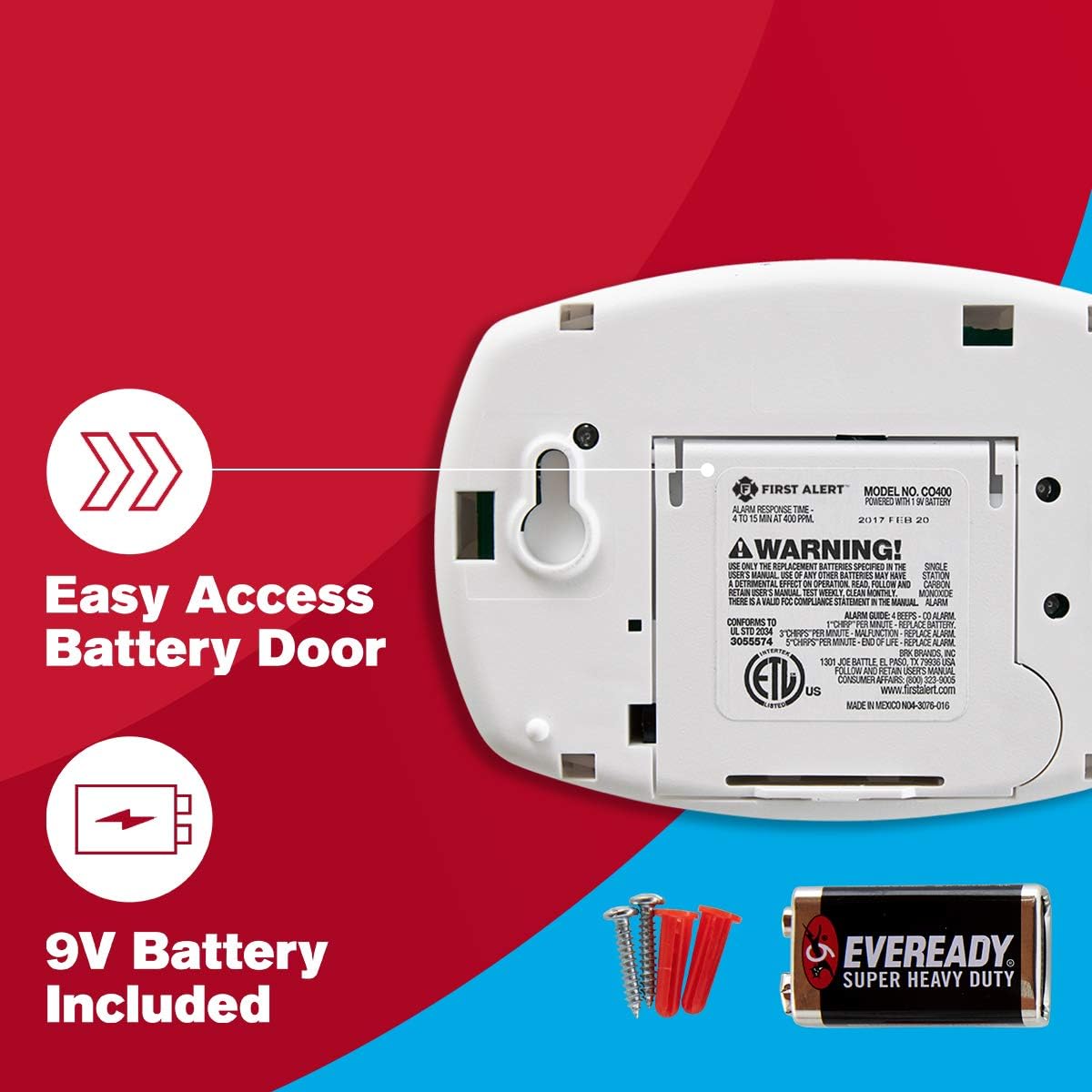 First Alert CO400 Carbon Monoxide Detector Battery Operated CO Alarm