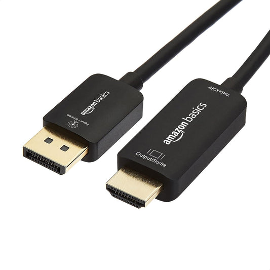 Amazon Basics DisplayPort to HDMI Cable, Uni-Directional, 1080p, 1920x1200, 4K@60Hz, Works with DisplayPort Enabled Desktops and Laptops, Connect to H