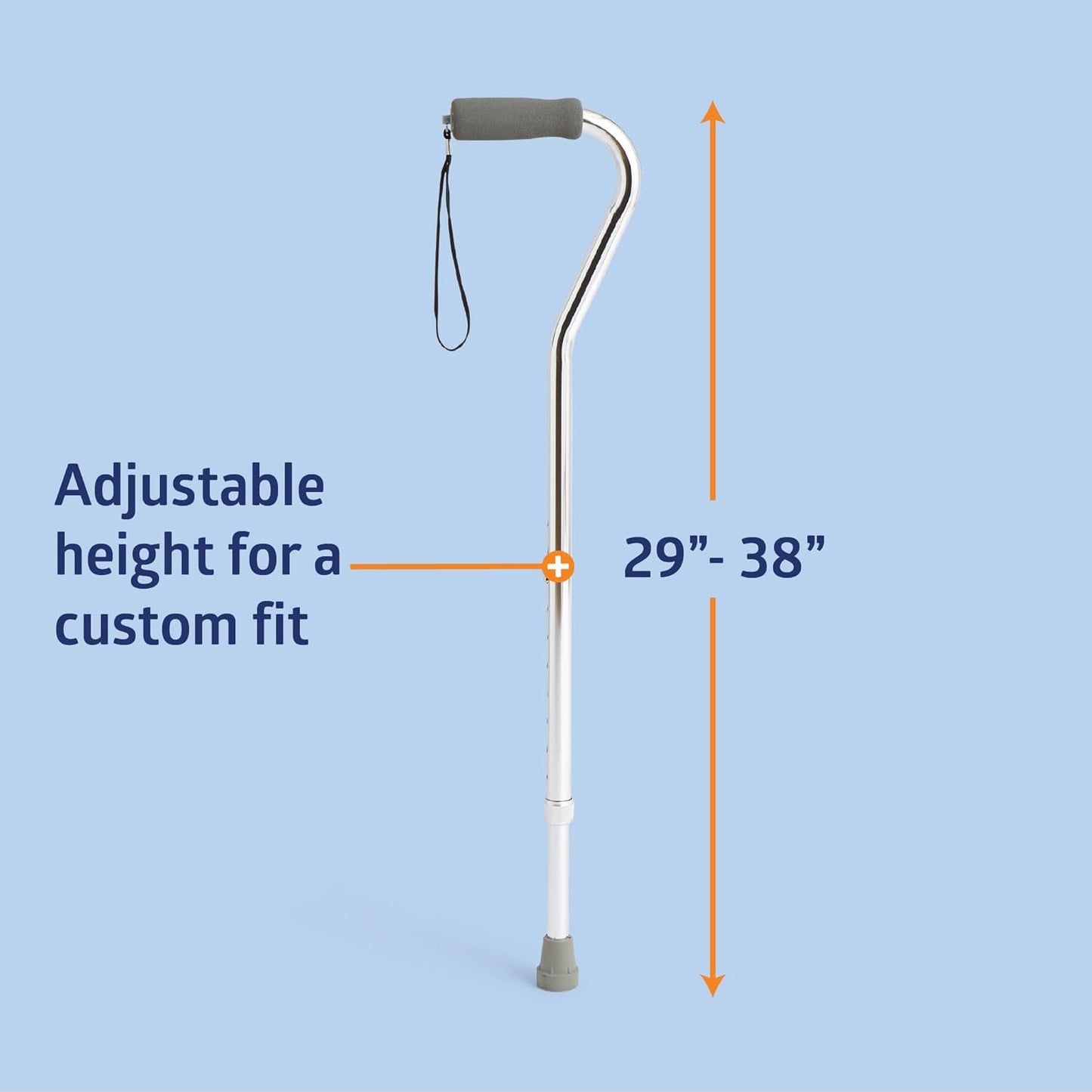 Medline Aluminum Chrome Offset Walking Cane Adjusts 29-38in 300 lb