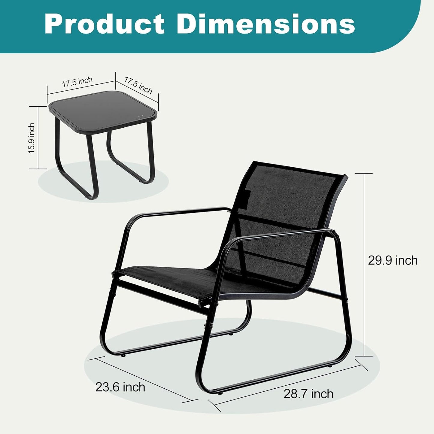 DUMOS 3 Piece Patio Bistro Furniture Set Table &amp; Chairs Balcony Poolside