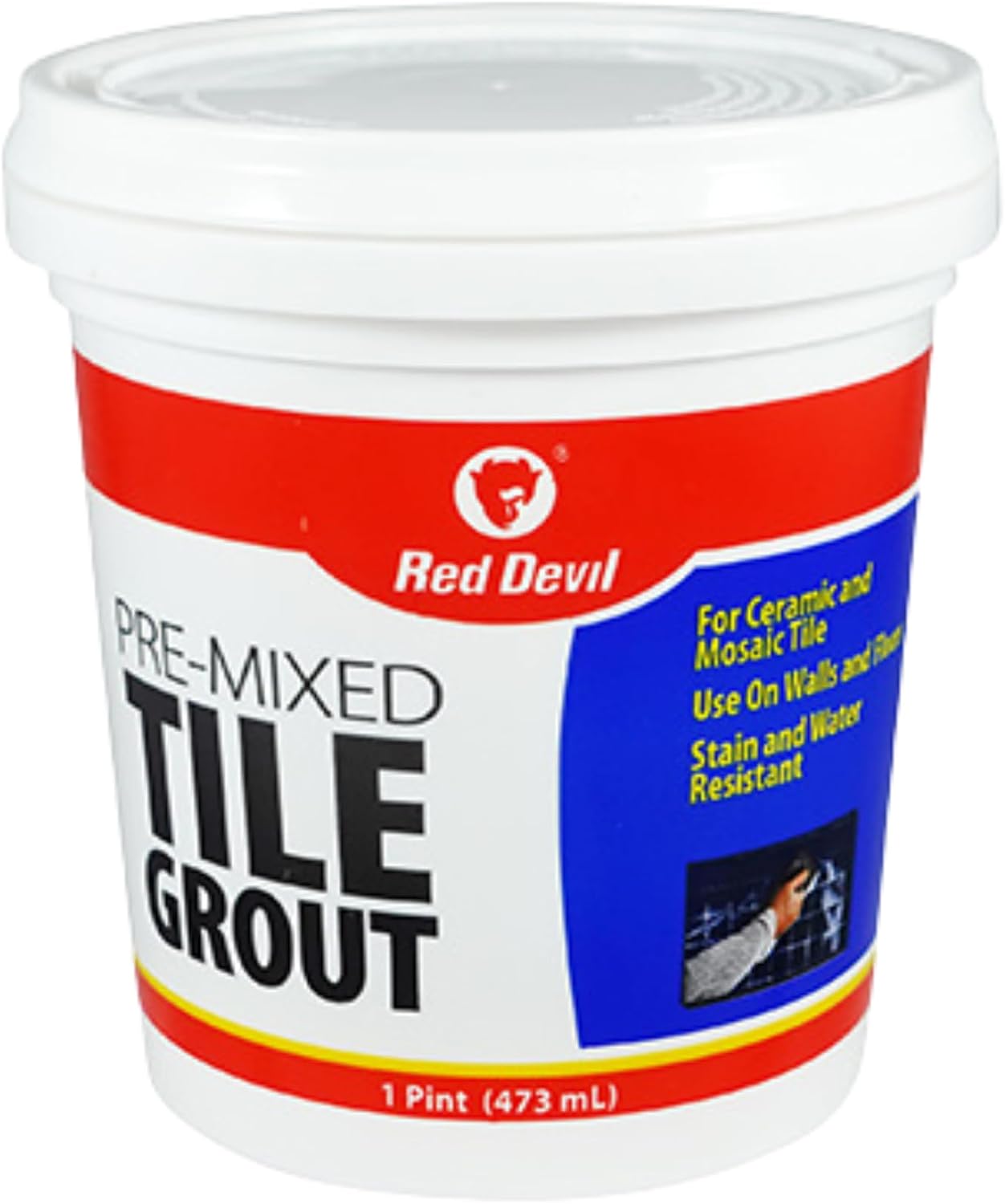 Red Devil 0428 Pre-Mixed Tile Grout 1 Pint White Wall & Floor Made in USA