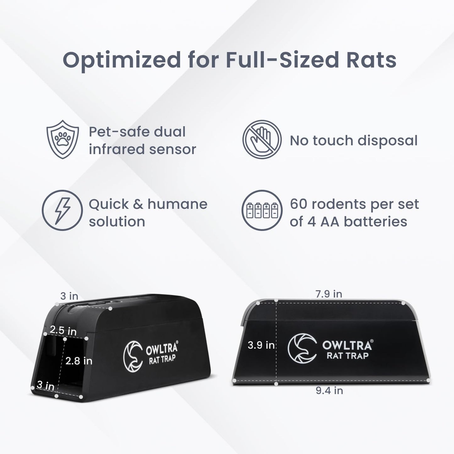 OWLTRA OW-1 Indoor Electric Rat Trap Instant Kill Rodent Zapper Large Black