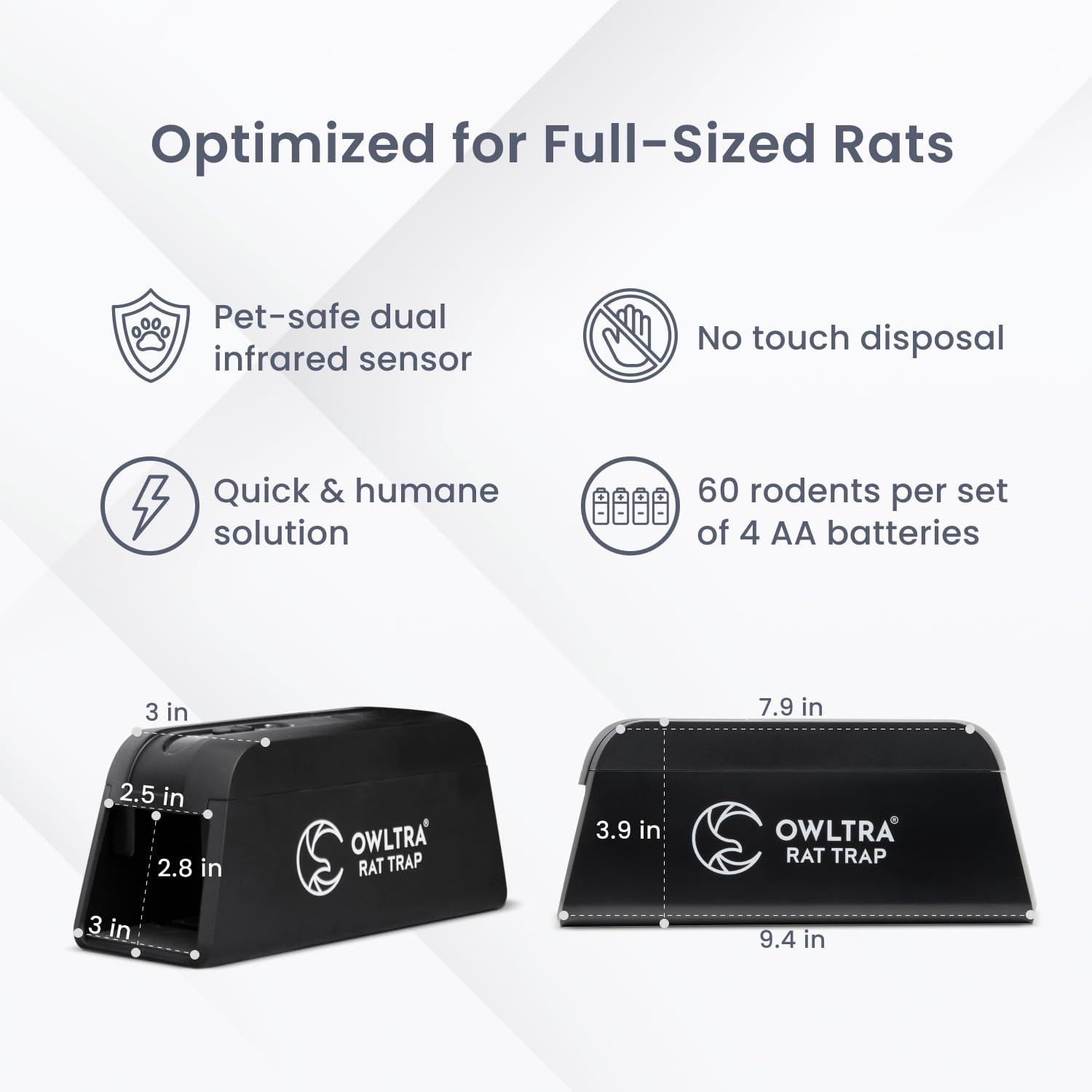 OWLTRA OW-1 Indoor Electric Rat Trap Instant Kill Rodent Zapper Large Black