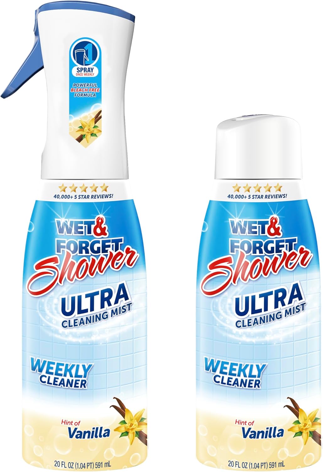 Wet & Forget Shower Ultra Cleaner Mist Vanilla 20oz Spray + Refill No Scrub