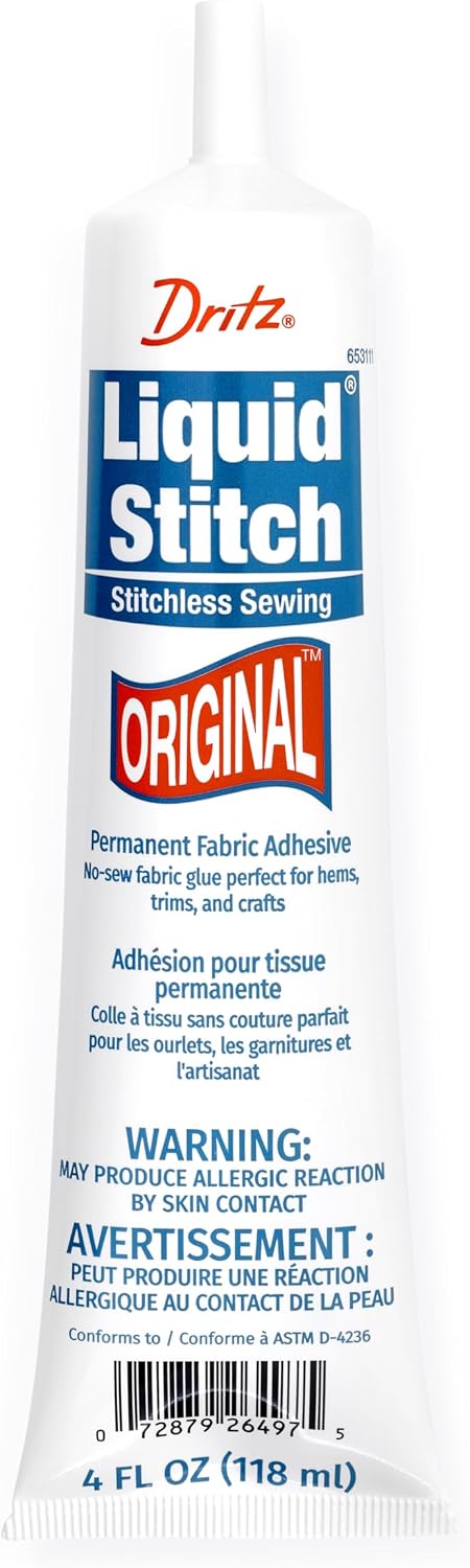 Dritz Original Liquid Stitch 4oz No-Sew Fabric Glue Permanent Bond