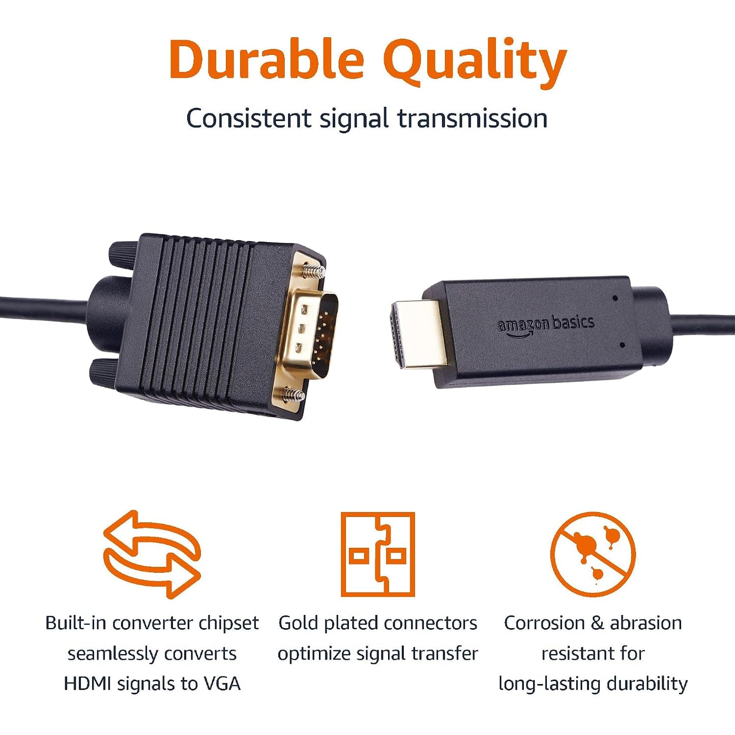 Amazon Basics HDMI to VGA Cable, 1080P, Gold-Plated, 6 feet, Black