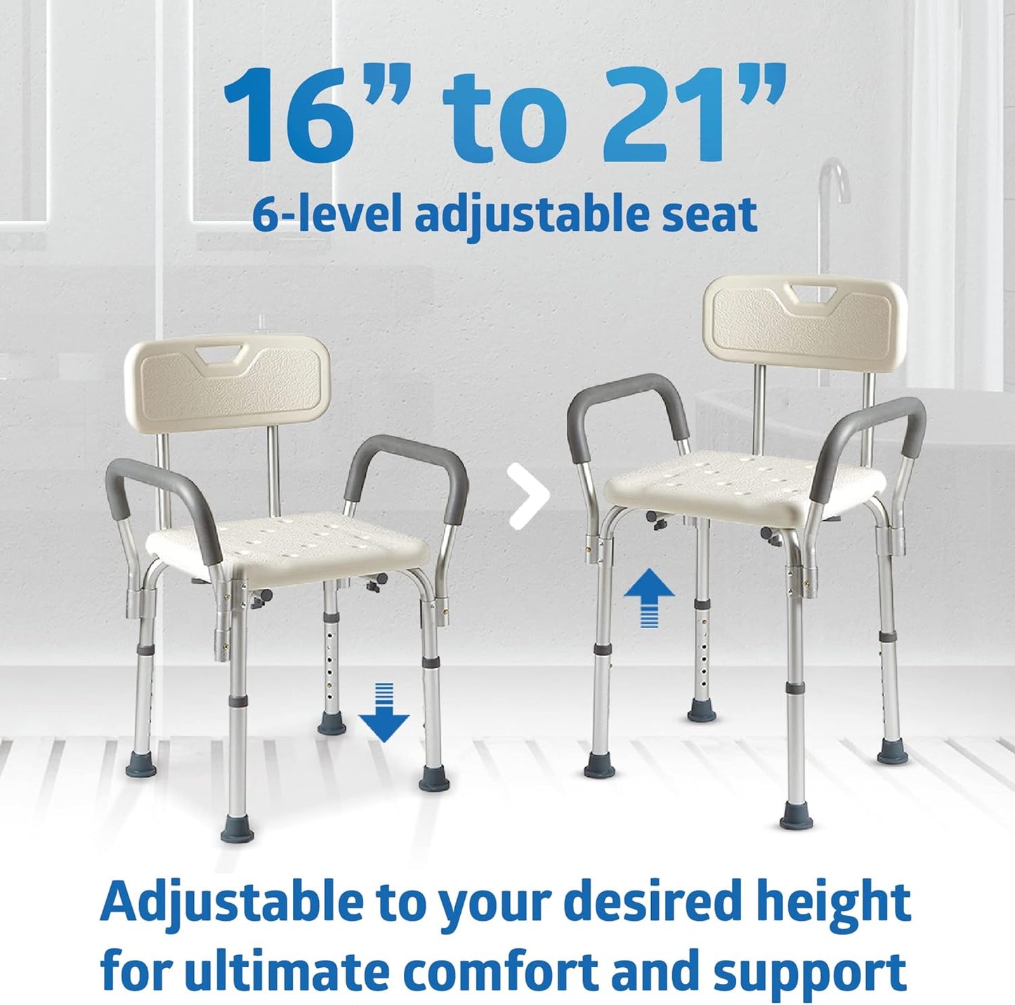 Medline Shower Chair Seat w/ Padded Armrests &amp; Back Adjustable Height