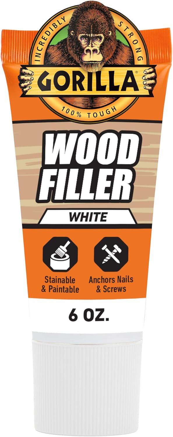 Gorilla All Purpose Wood Filler White 6oz Tube Water Resistant Indoor Outdoor