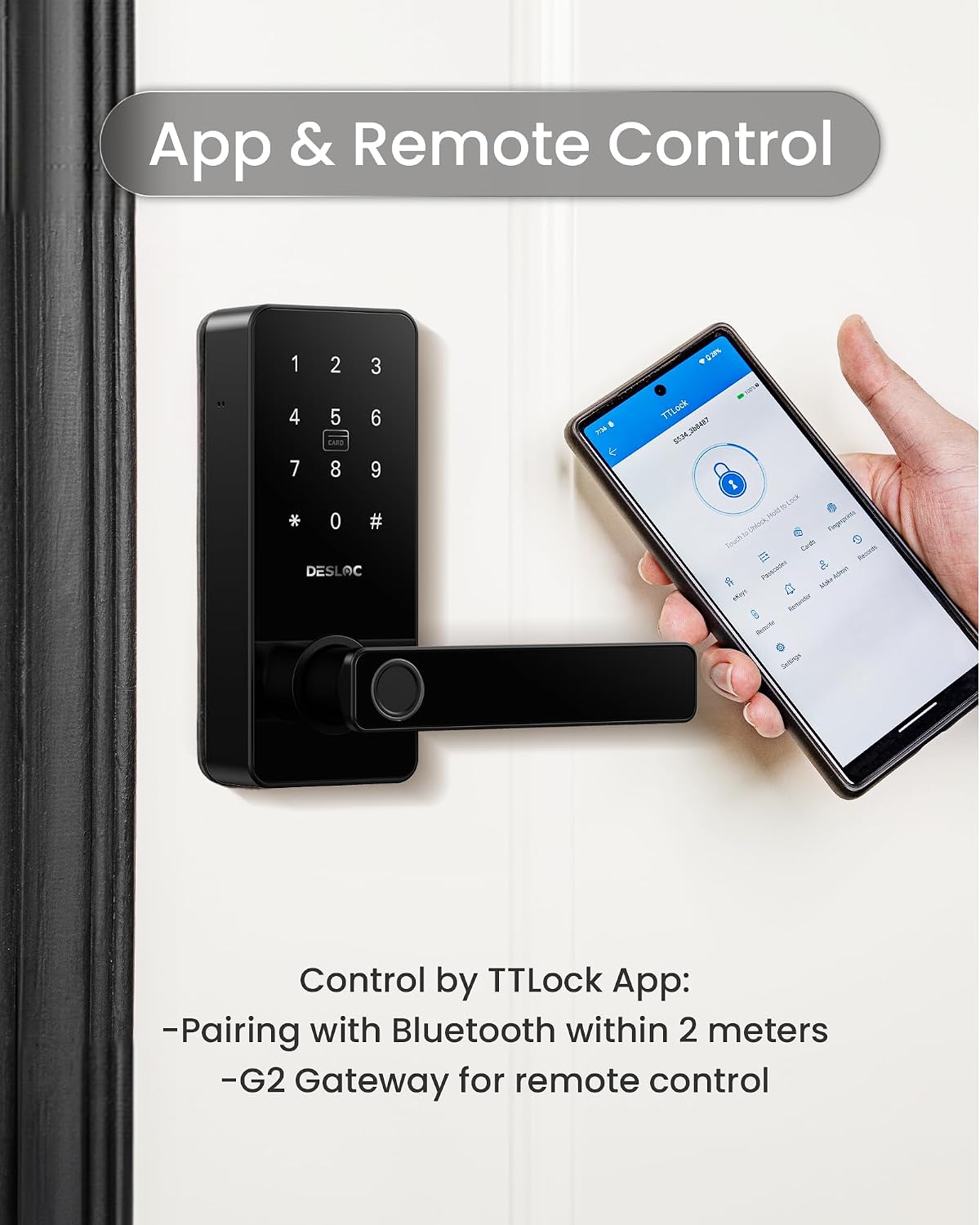 DESLOC B200L Fingerprint Smart Lock w/ Handle Keyless Entry Keypad App Control
