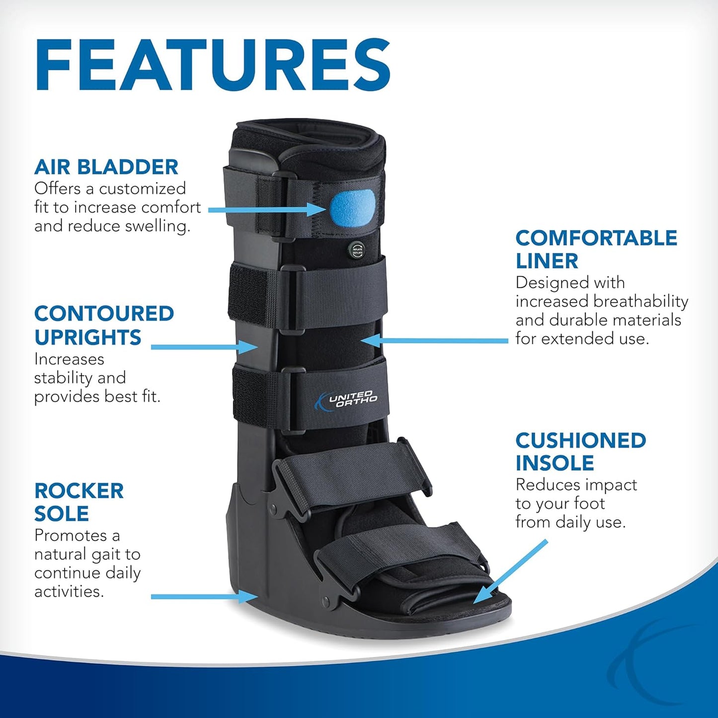 United Ortho Air Cam Walker Fracture Boot Small Black
