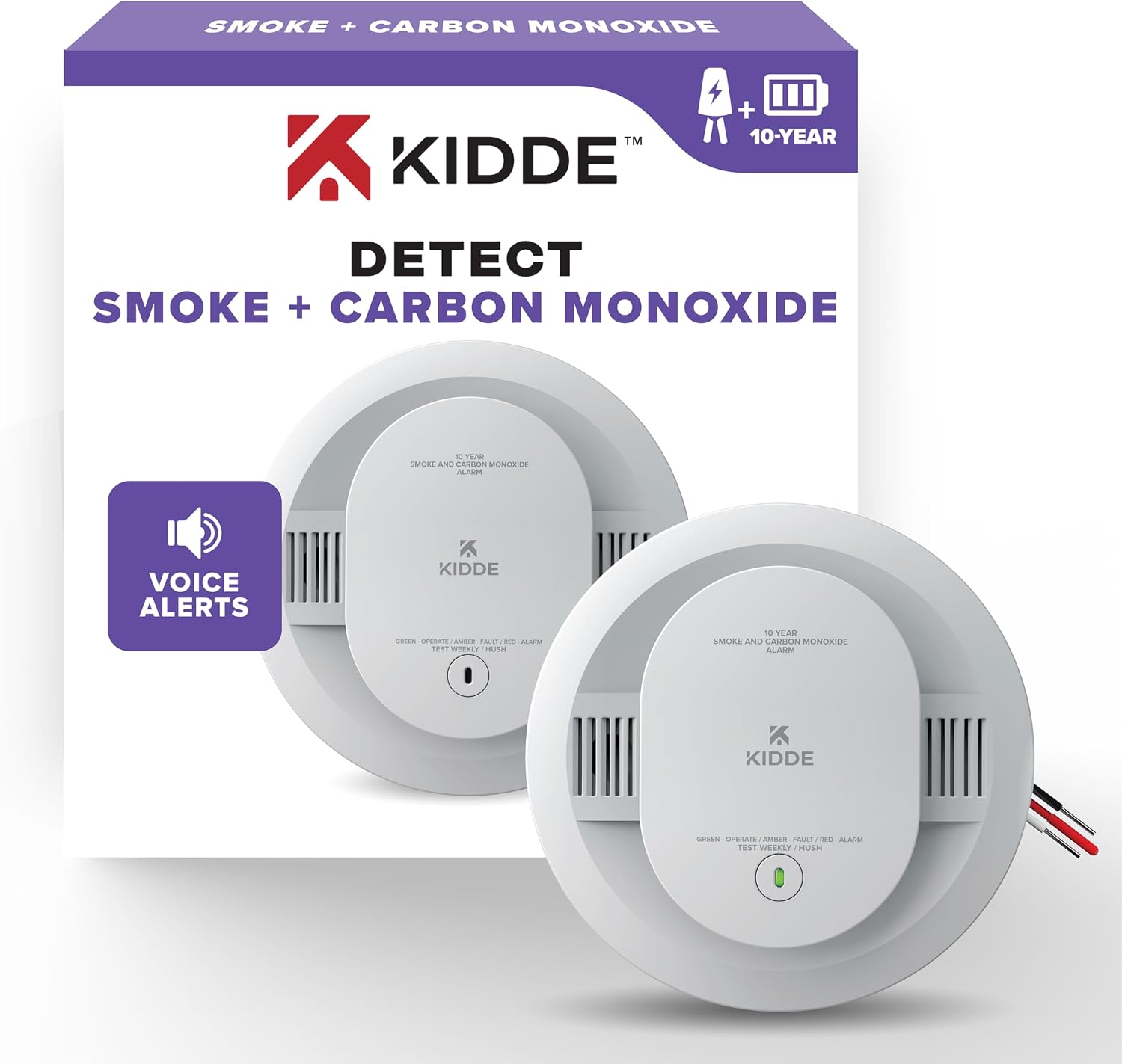 Kidde Hardwired Smoke & CO Detector Voice Alerts 10-Year Battery Backup