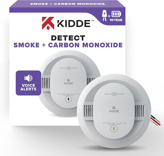 Kidde Hardwired Smoke & CO Detector Voice Alerts 10-Year Battery Backup