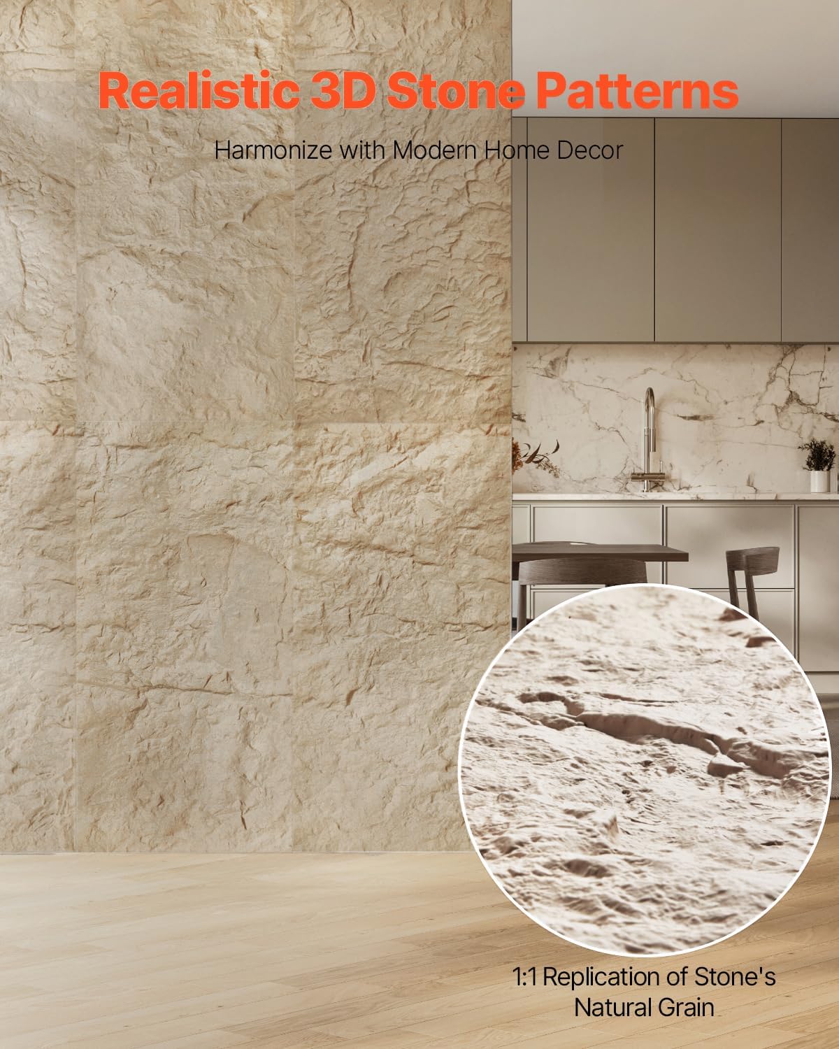 VEVOR 3D Wall Panels 4 Pack 48x24in PU Stone Look 32 Sq Ft Accent Wall