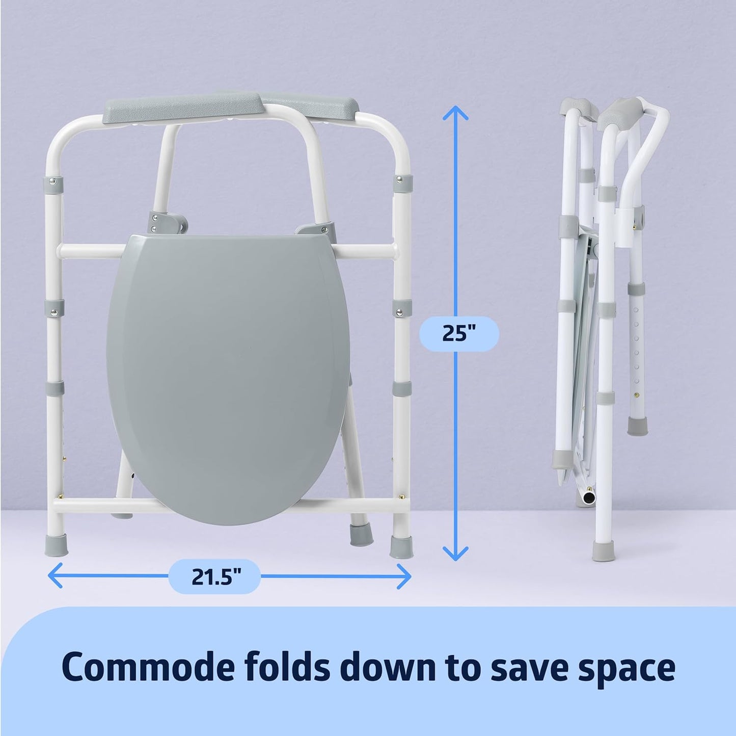 Medline 3-in-1 Elongated Bedside Commode Portable Toilet 350 lb Steel