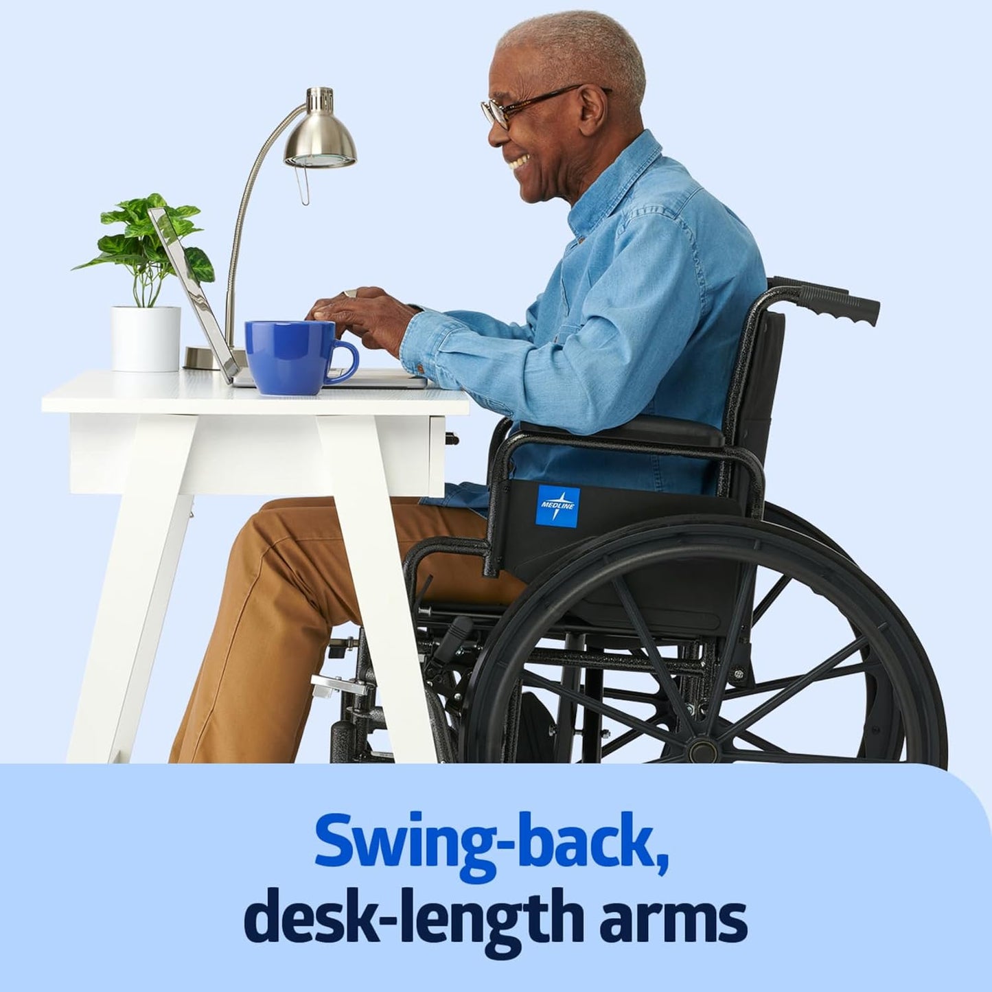 Medline Folding Wheelchair Swing-Back Desk Arms Swing-Away Footrests 18x16