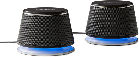 Amazon Basics Stereo 2.0 Speakers for PC or Laptop with Volume Control, 3.5mm Aux Input, USB-Powered, 1 Pair, Black