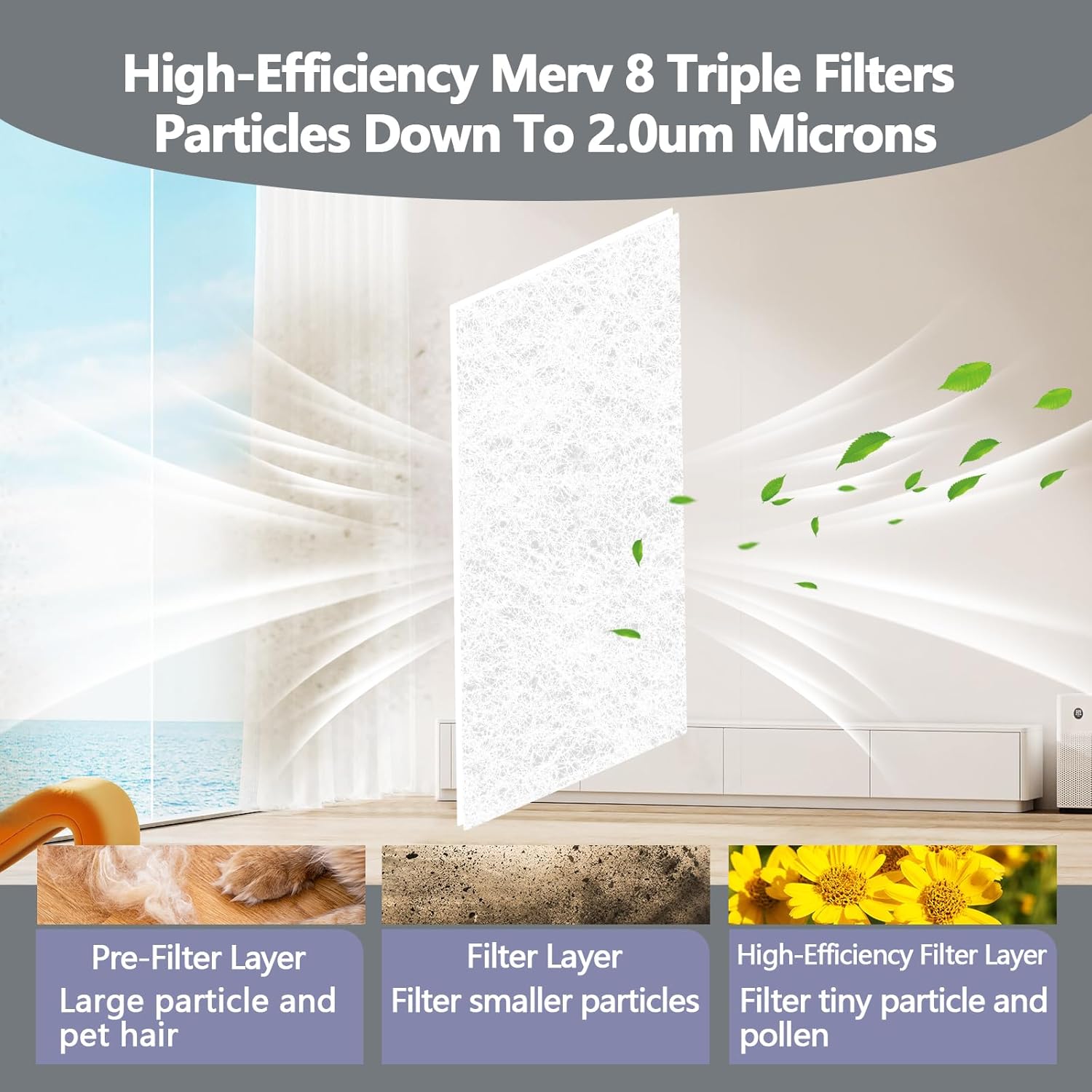 EKACO Air Vent Filters 20x120in MERV 8 Cut to Size w/ 48pc Hook Tape HVAC