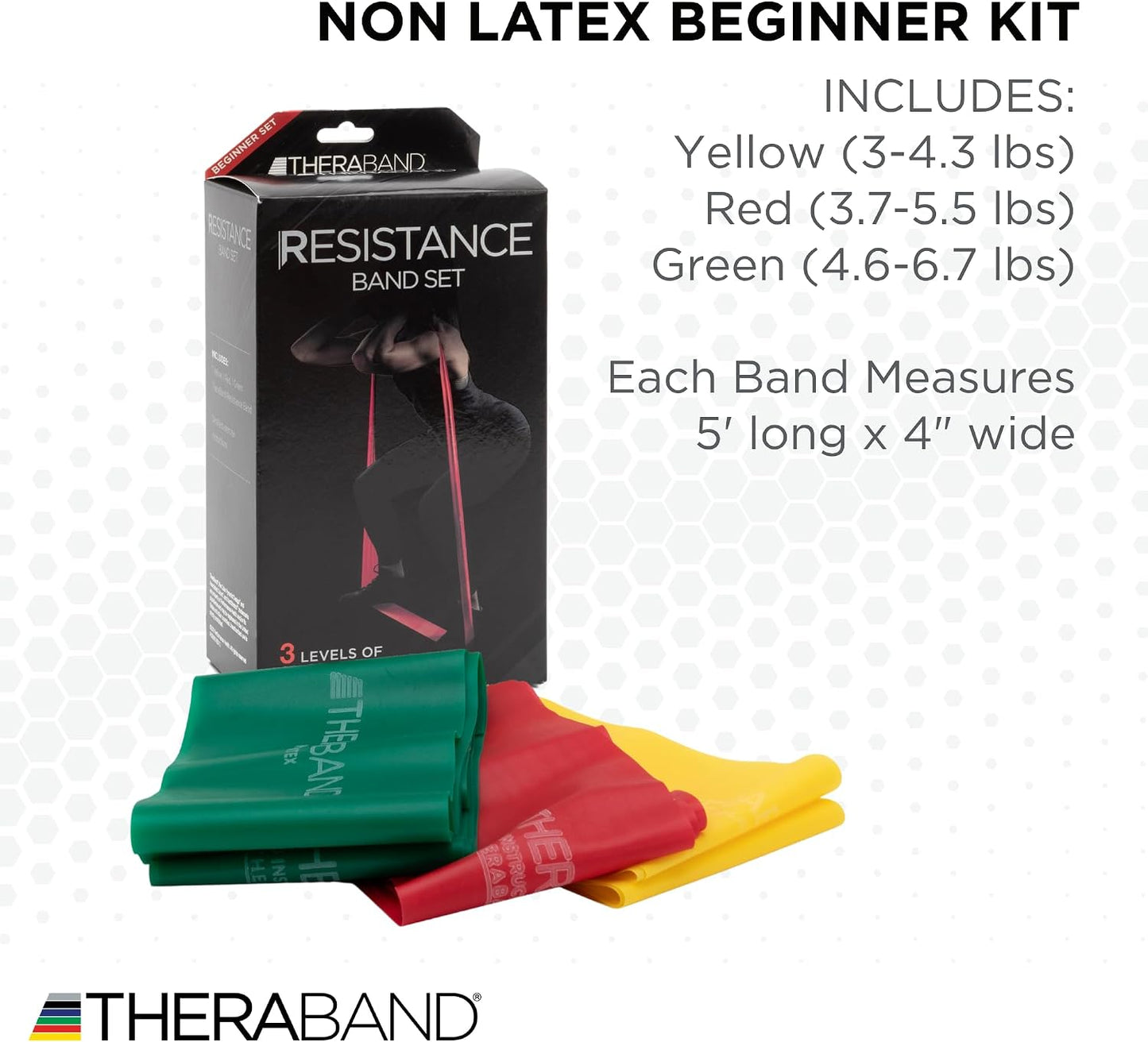 TheraBand Resistance Bands Set 3 Non-Latex Exercise Bands Yellow Red Green