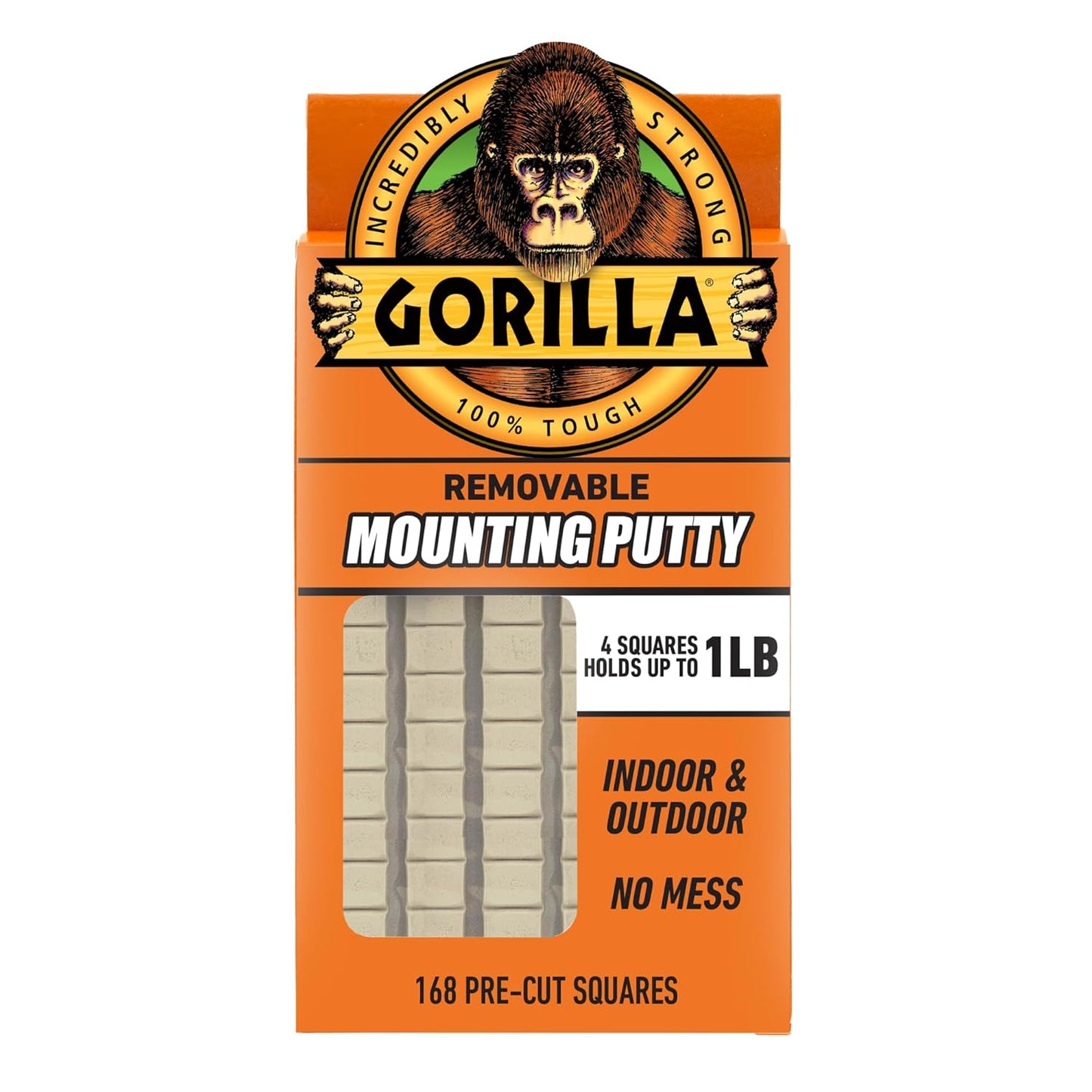 Gorilla Mounting Putty 168 Pre-Cut Squares Removable Non-Toxic Wall Putty Tan