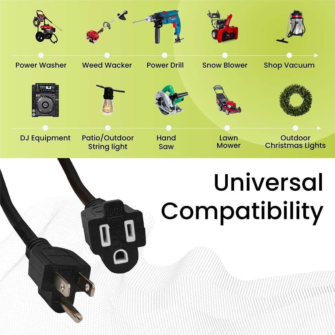 GoGreen Power 16/3 50ft Black Outdoor Extension Cord GG-13750BK Heavy Duty