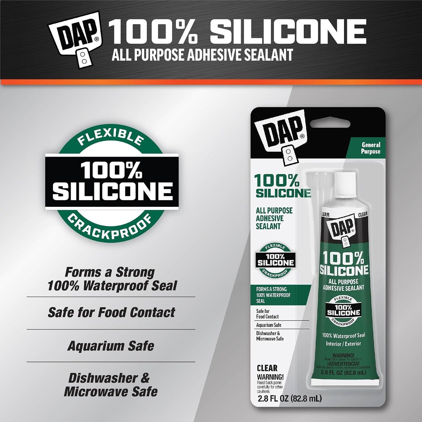 DAP All Purpose 100% Silicone Adhesive Sealant Clear 2.8oz Waterproof