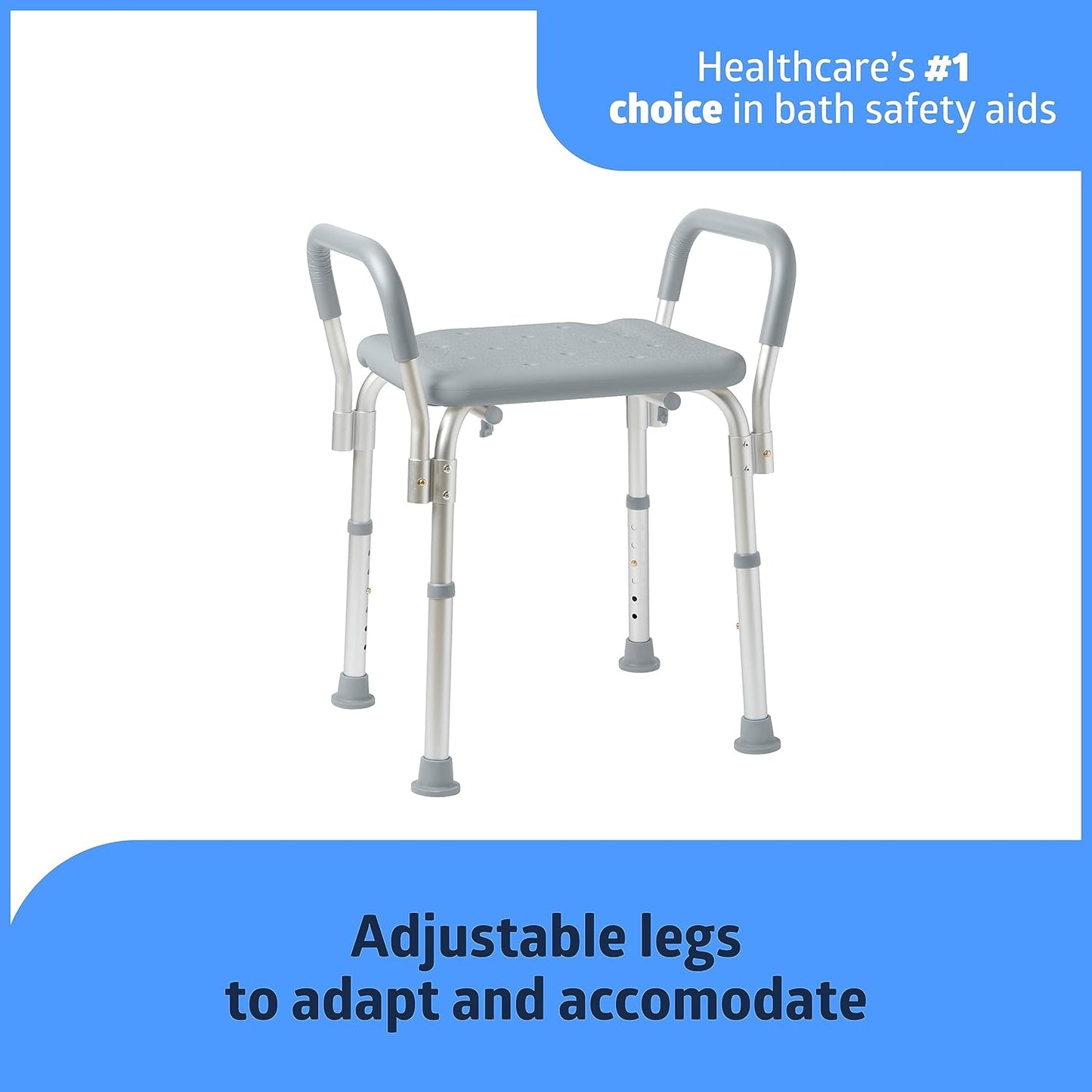Medline Backless Shower Chair w/ Arms 350 lb Bath Bench Stool