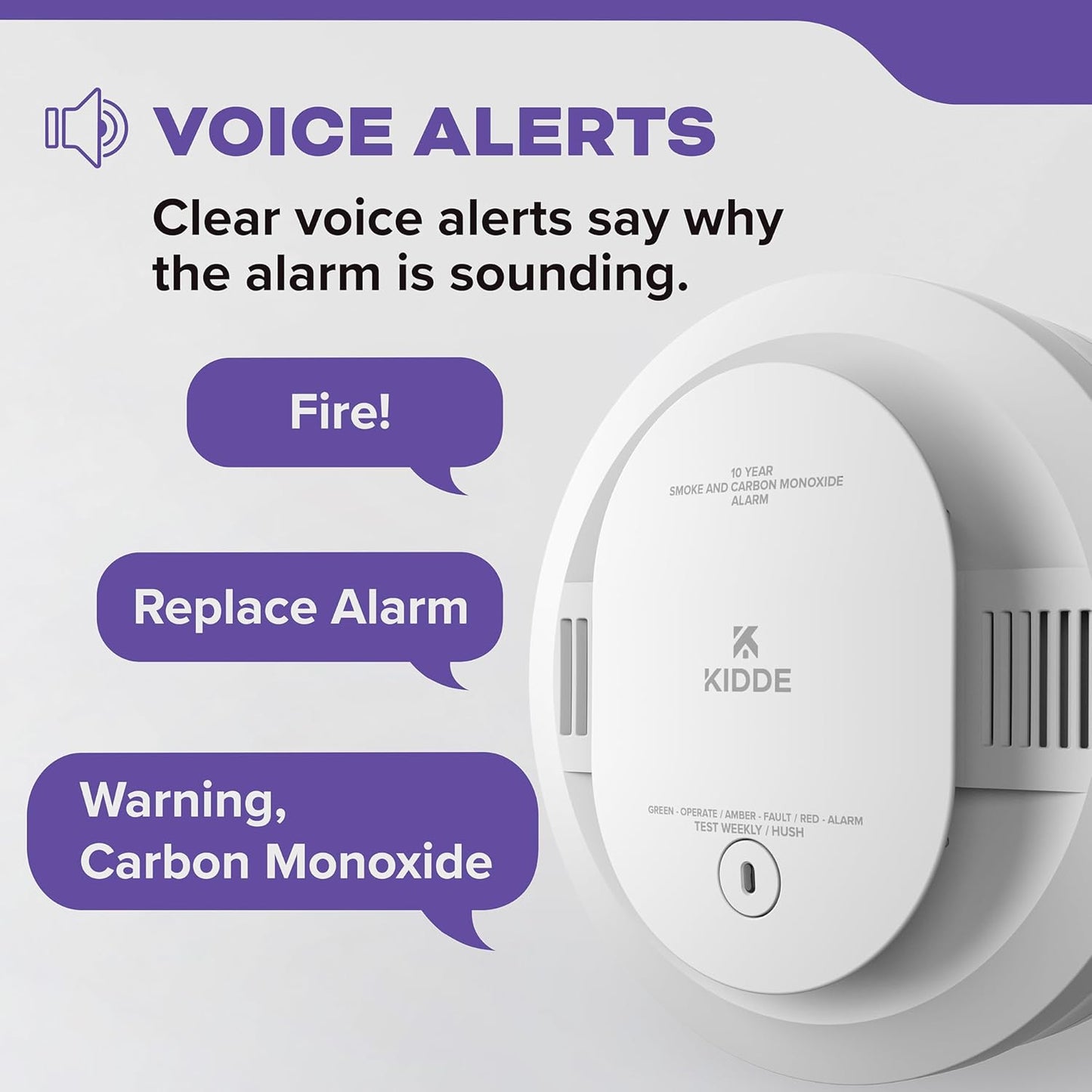 Kidde Smoke & Carbon Monoxide Detector 10-Year Battery Voice Alerts LED