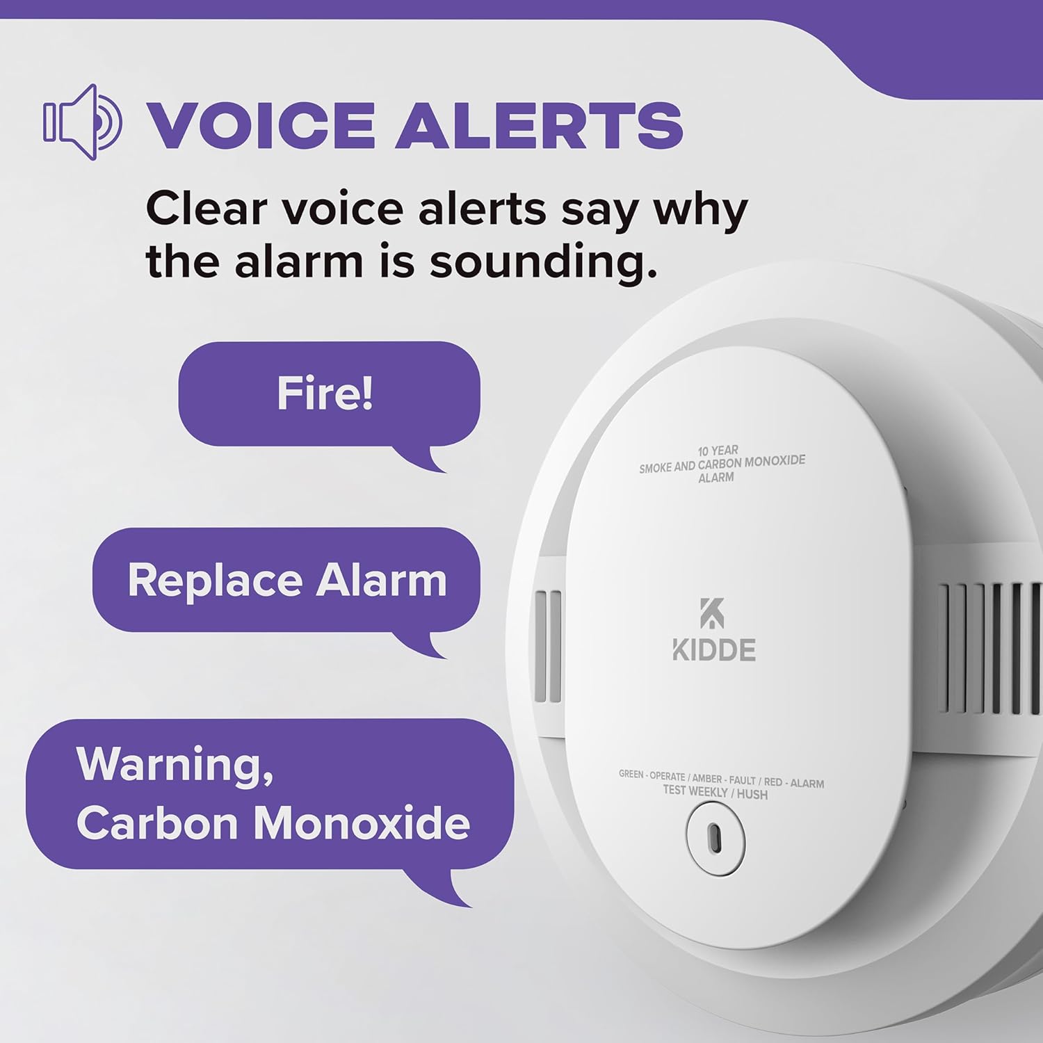 Kidde Smoke & Carbon Monoxide Detector 10-Year Battery Voice Alerts LED