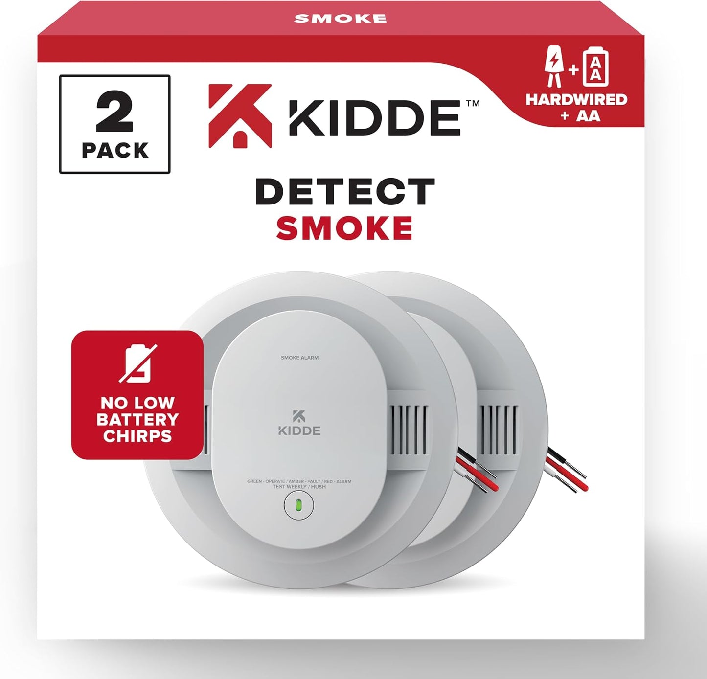 Kidde Hardwired Smoke Detector AA Battery Backup Interconnectable 2 Pack LED