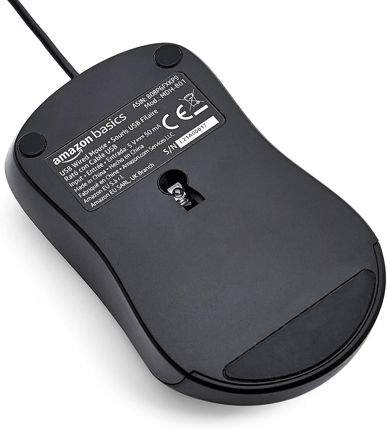 Amazon Basics 3-Button USB Wired Mouse with Precision Scroll Wheel, 1000 DPI, Ergonomic Grip, Plug and Play, 6-foot Cable, Black