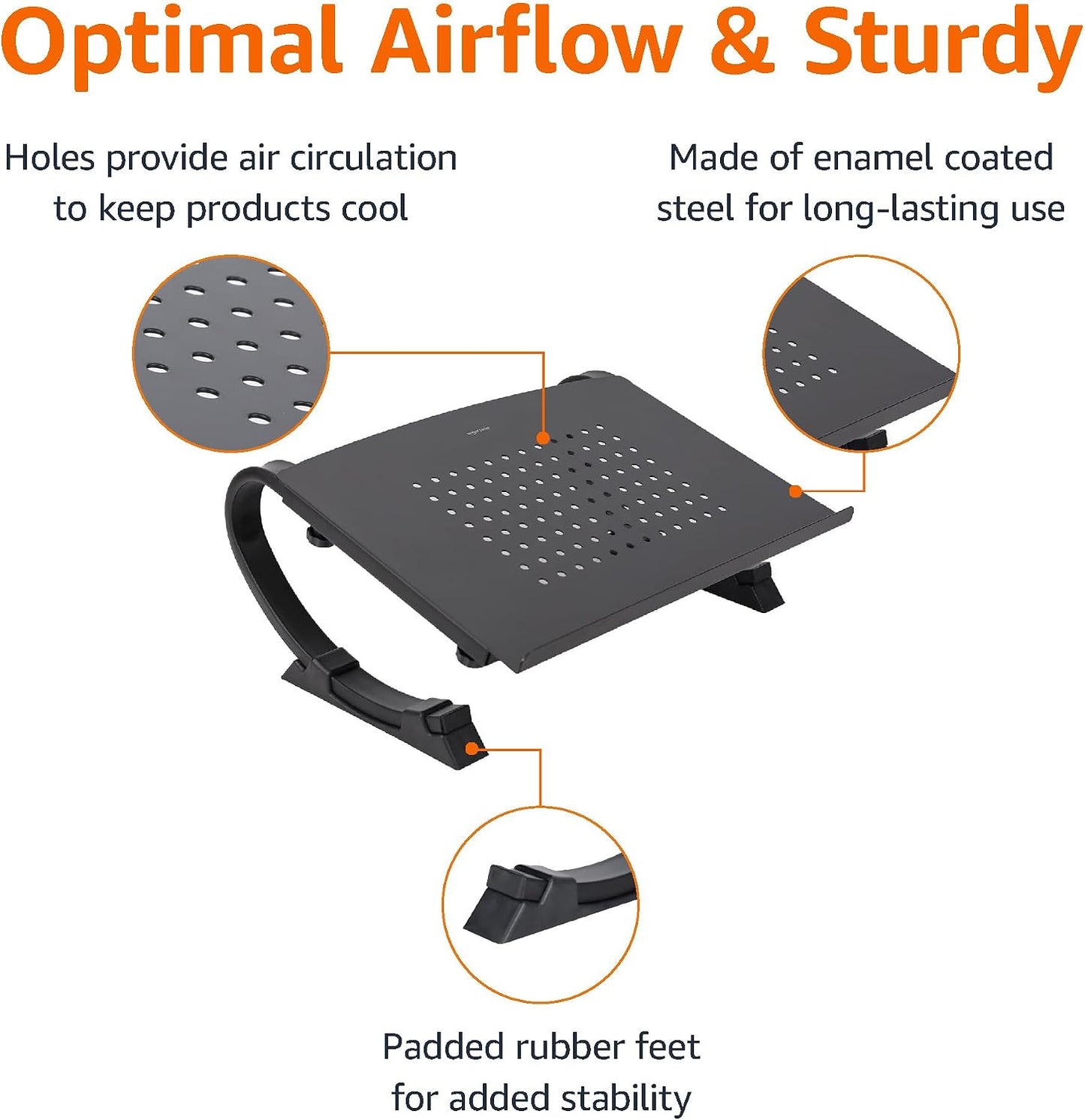 Amazon Basics - Adjustable Monitor Stand, Laptop Riser for Desk, Holds Laptops, Monitors and Printers up to 22 Pounds, Black