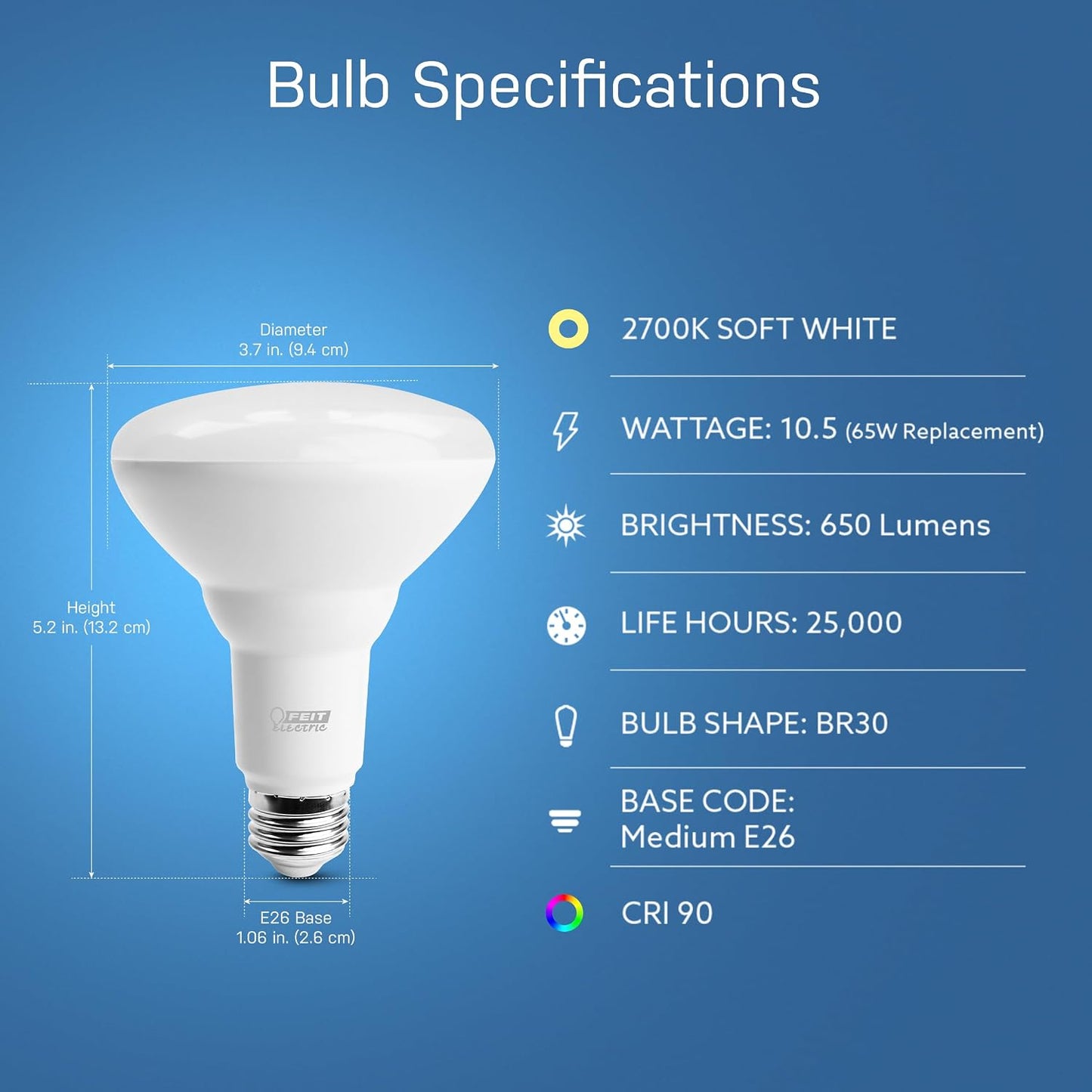 Feit Electric BR30 65W WiFi Smart LED Bulb Dimmable 2700K Alexa Google No Hub