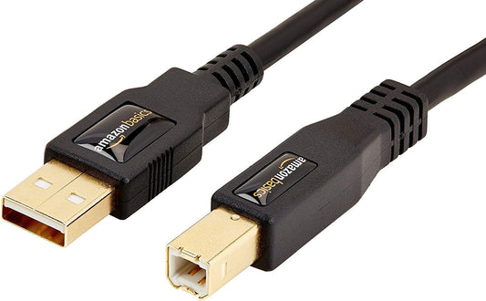 Amazon Basics USB-A to USB-B 2.0 Cable for Printer or External Hard Drive, Gold-Plated Connectors, Black, 10 Foot
