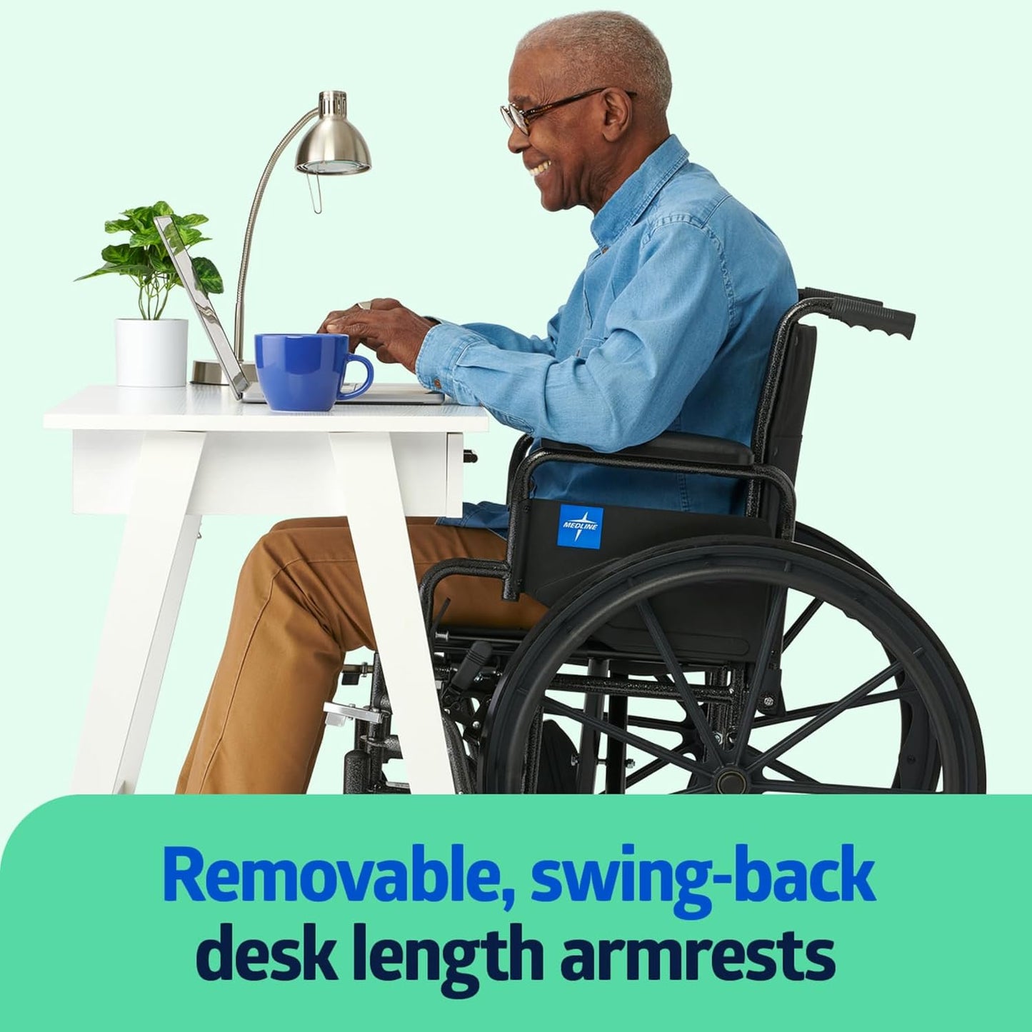 Medline Lightweight Wheelchair Swing-Back Desk Arms Elevating Leg Rests 20x16