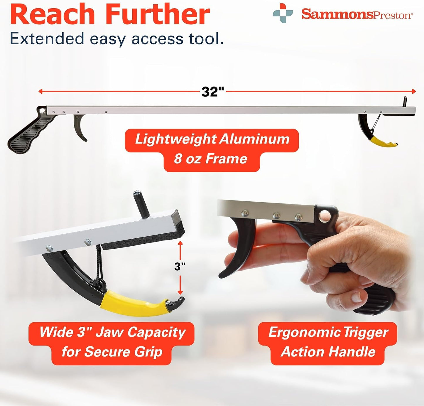 Sammons Preston 32in Reacher Grabber Tool w/ Magnetic Tip Ergonomic Grip