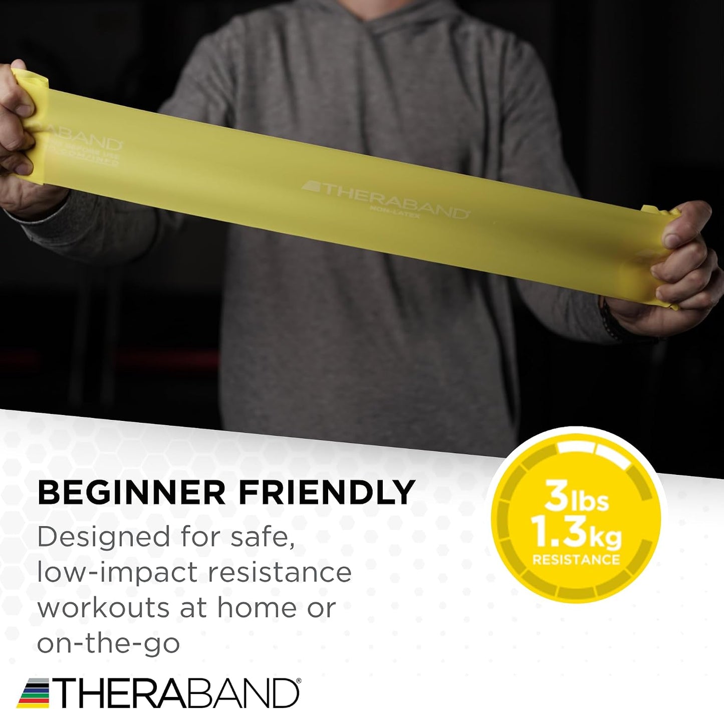 TheraBand Resistance Bands Set 3 Non-Latex Exercise Bands Yellow Red Green