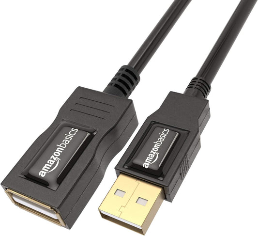 Amazon Basics 2-Pack USB-A 2.0 Extension Cable, Male to Female, Gold-Plated Connectors, 480Mbps Transfer Speed, 3.3 Foot, Black