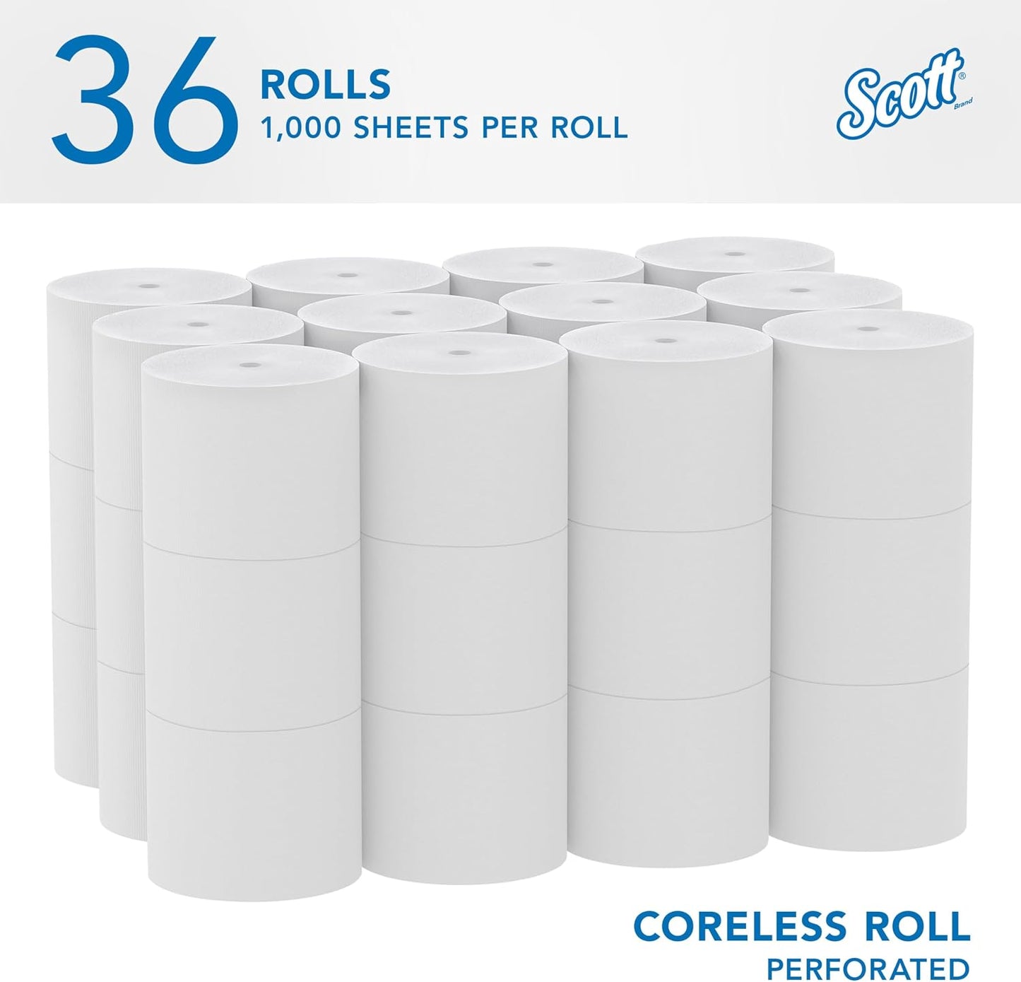 Scott 04007 Coreless High Capacity 2-Ply Toilet Paper 36 Rolls x 1000 Sheets
