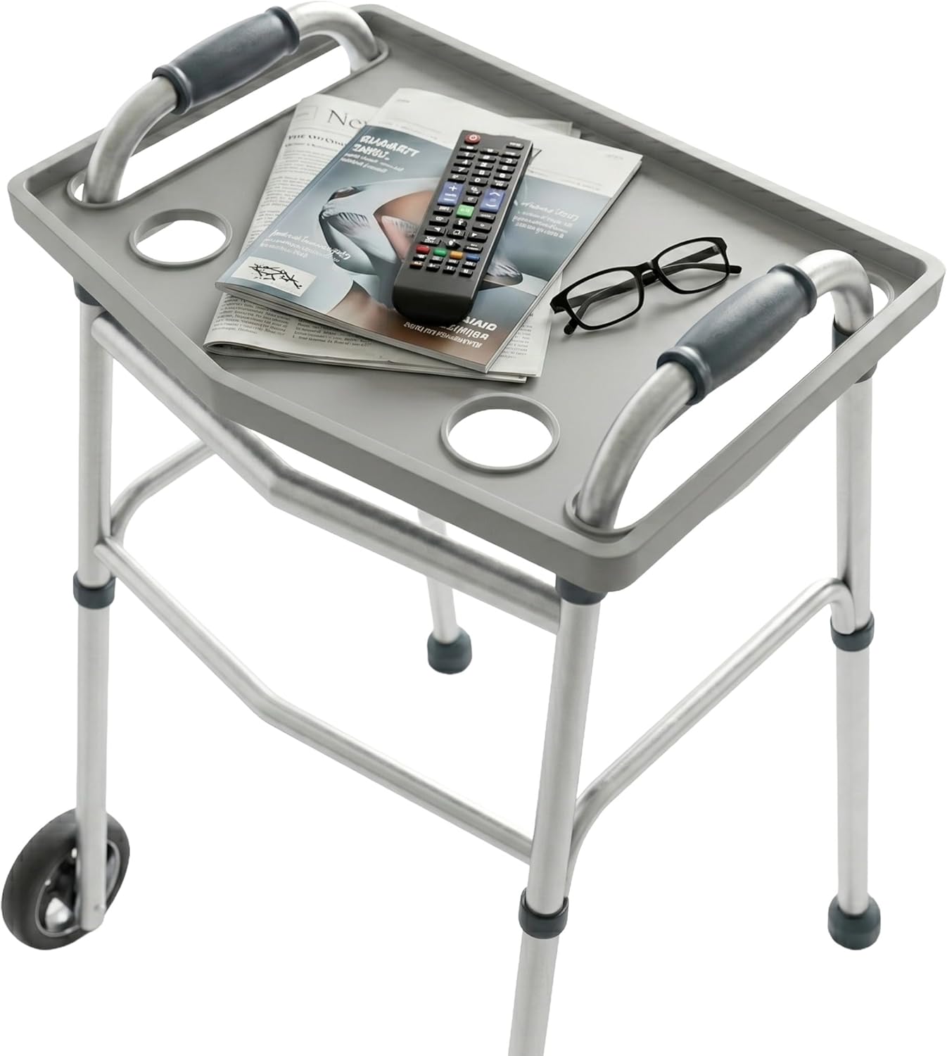 Bluestone Walker Tray Table w/ 2 Cup Holders for Folding Walkers Gray