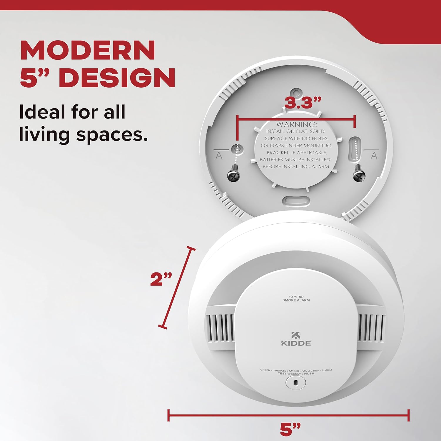 Kidde Smoke Detector 10-Year Sealed Battery LED Warning Light Indicators