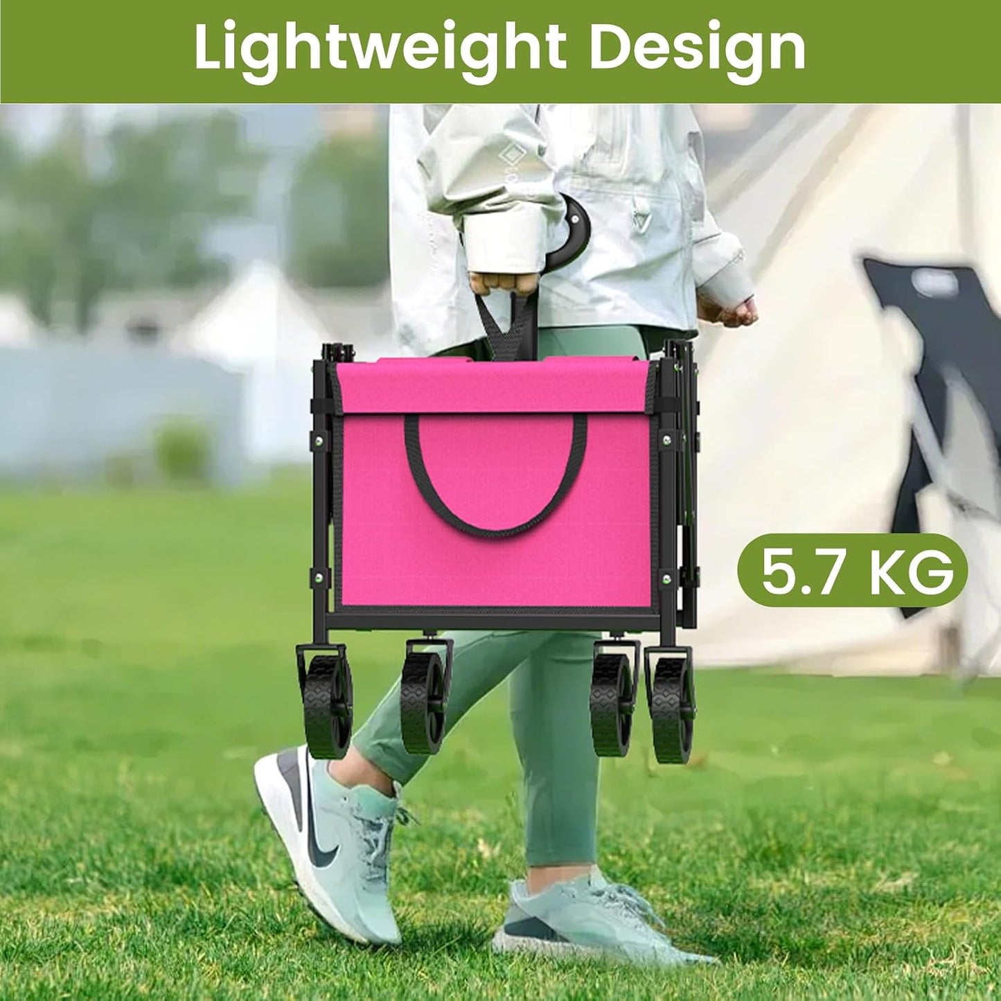 Blomoba Collapsible Wagon Cart w/ Wheels 220lb Folding Utility Garden Pink