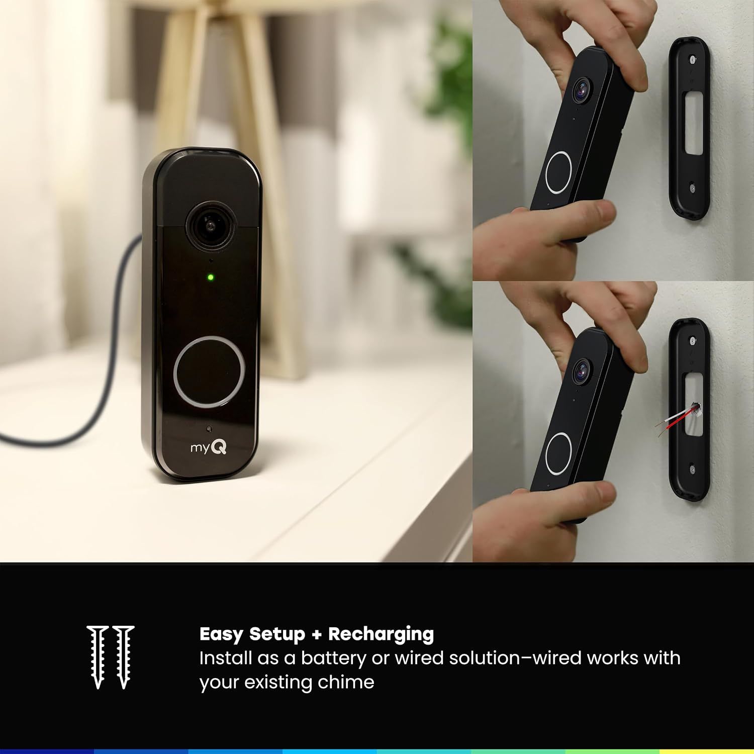 Chamberlain myQ Smart Video Doorbell 2K HDR Battery/Wired Night Vision Black