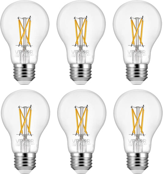 VEVOR A19 Vintage Edison LED Bulbs 6 Pack 4.5W Dimmable 2700K E26 Filament