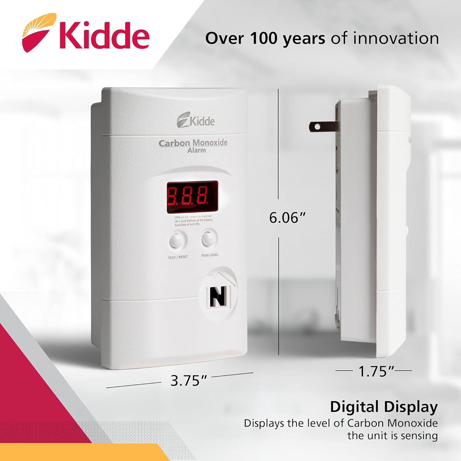 Kidde Plug In Carbon Monoxide Detector 9V Battery Backup Digital LED Display