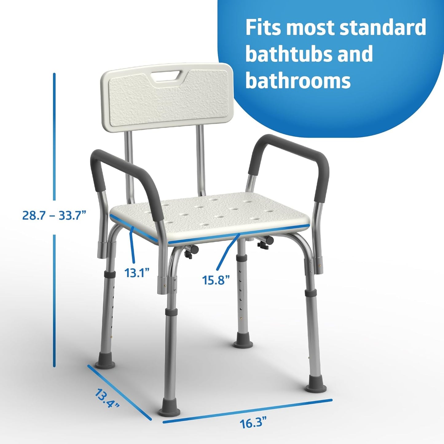 Medline Shower Chair Seat w/ Padded Armrests &amp; Back Adjustable Height