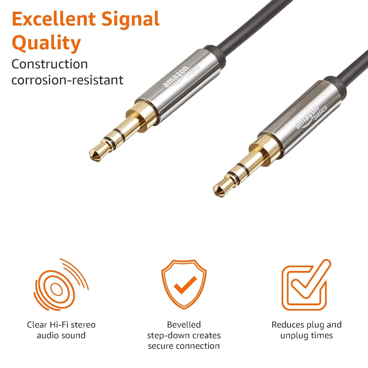 Amazon Basics 2-Pack 3.5mm Stereo Audio Cable for Car Stereo, Speaker or Subwoofer with Gold-Plated Plugs, Smartphone Compatible, 4 Foot, Black