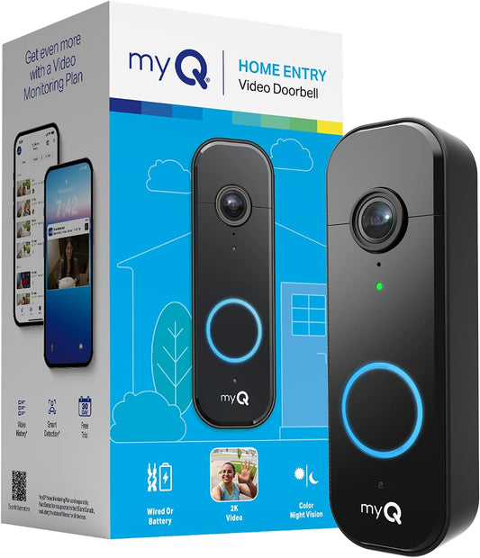 Chamberlain myQ Smart Video Doorbell 2K HDR Battery/Wired Night Vision Black