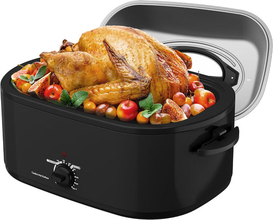 SUNVIVIPRO 28 Qt Electric Turkey Roaster Oven Self-Basting Lid Stainless Black